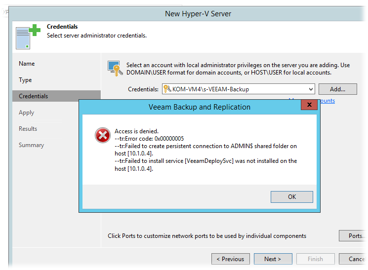 –tr: Failed to create persistent connection to ADMIN$ shared folder on host…»