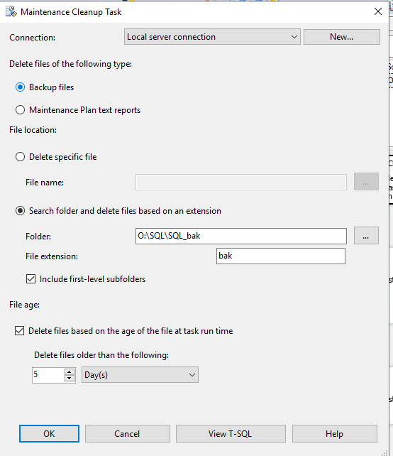 Ставим галочку «Delete files based on the age of the file at task run time » и указываем количество дней