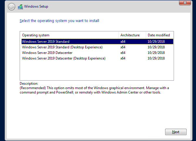 установка windows server core 2019