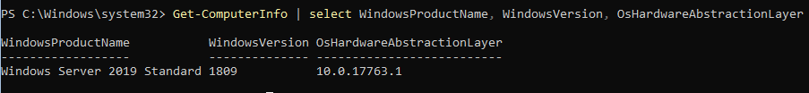 powershell узнать версию windows server